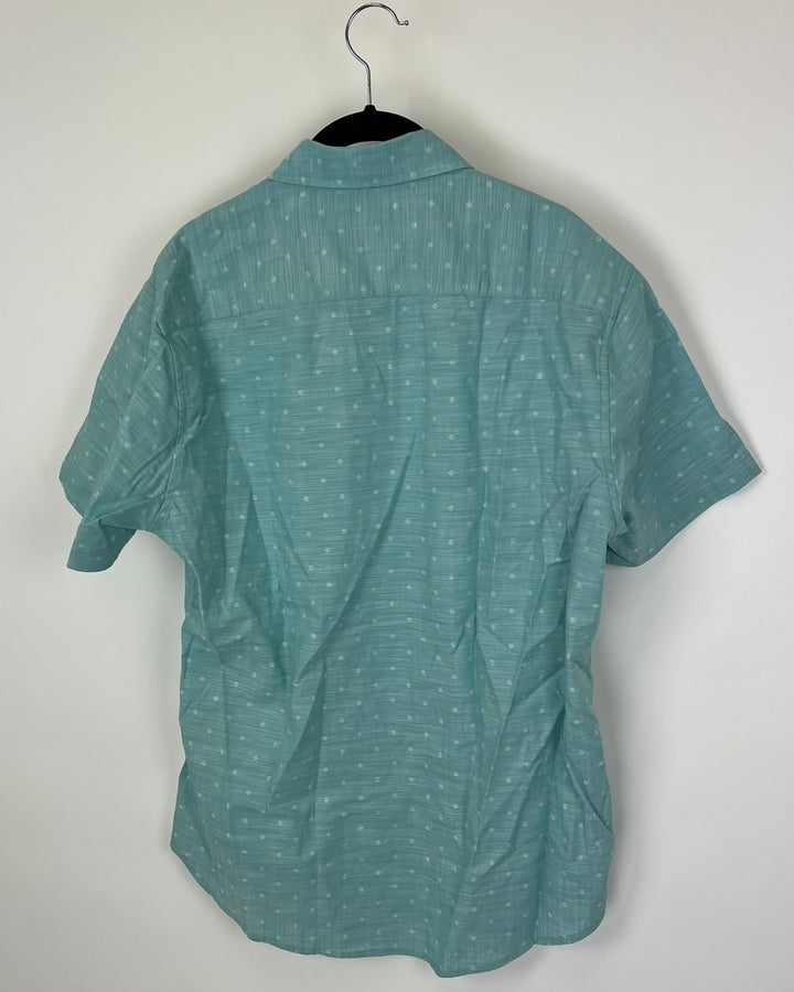 MENS Baby Blue with White Polka Dots Button Up Short Sleeve - Slim Fit Medium