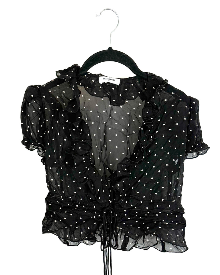 Black and white polka dot ruffle top - 0/2 and 2/4