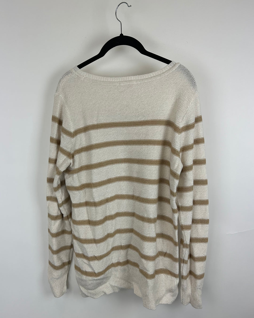 Cream and Light Brown Metallic Striped Sweater - Size 6/8