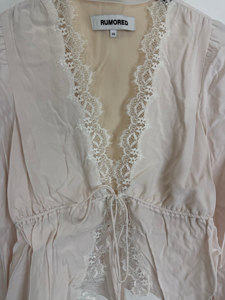 Off white lace trim tie blouse - 0/2