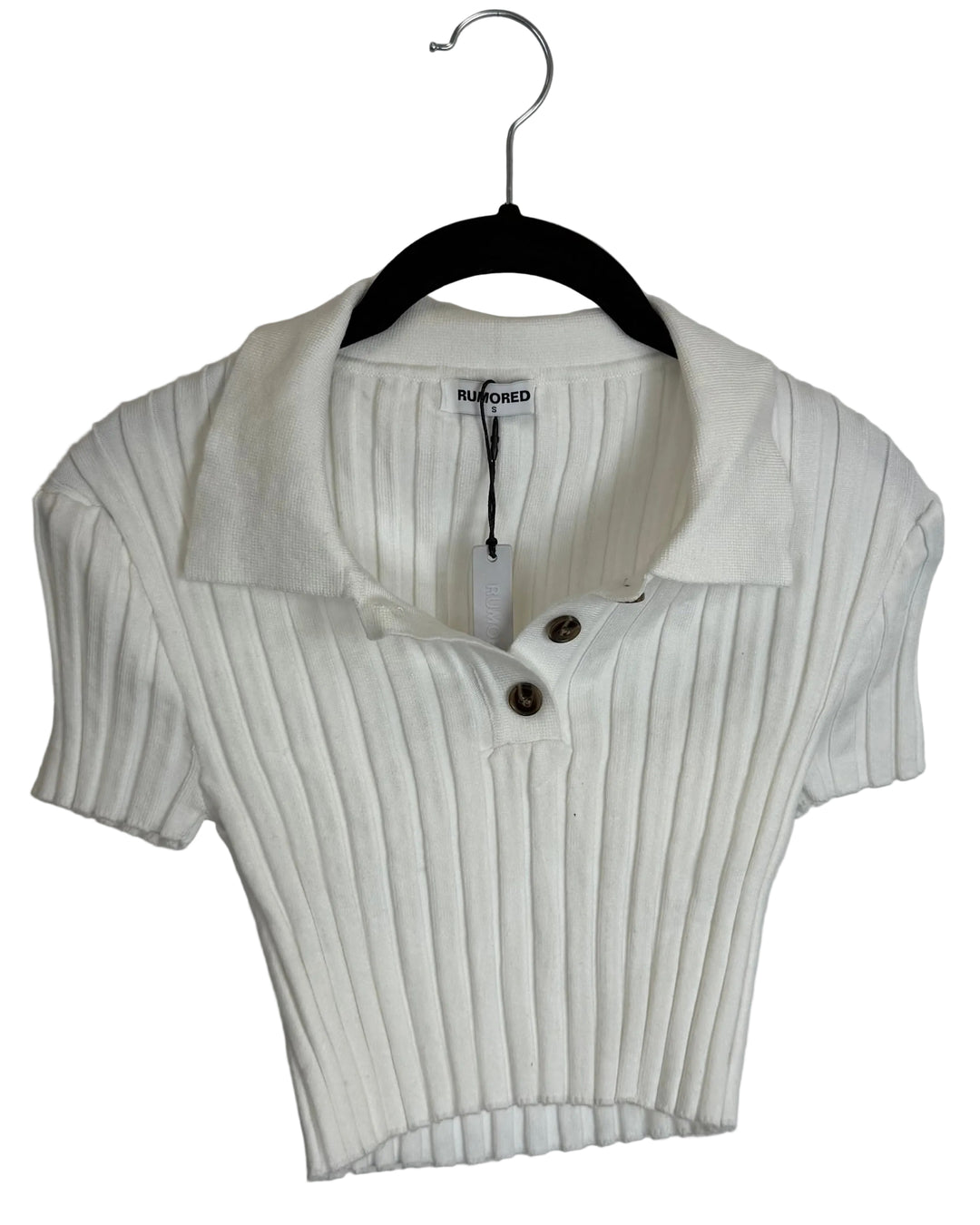 White Ribbed Collar Crop Top - Size 00/0 and 6/8
