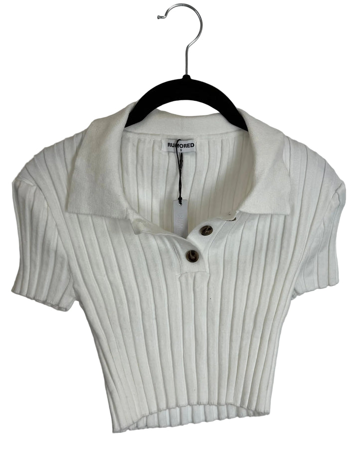 White Ribbed Collar Crop Top - Size 00/0 and 6/8