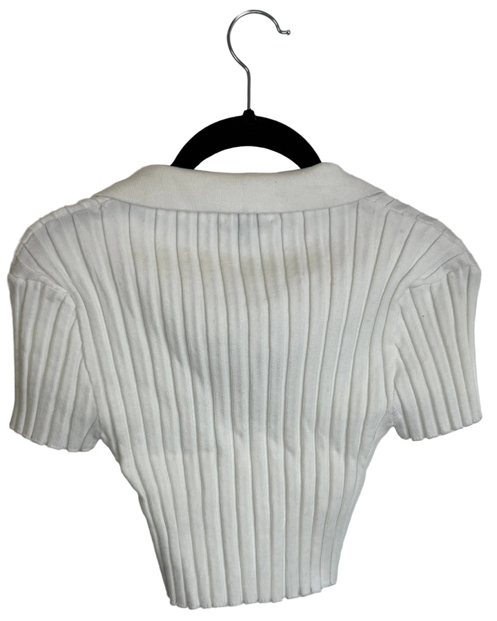 White Ribbed Collar Crop Top - Size 00/0 and 6/8