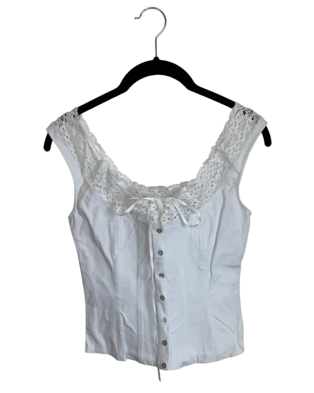 Ice White Button Down Lace Trim Corset - Size 2/4