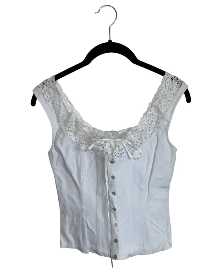 Ice White Button Down Lace Trim Corset - Size 2/4
