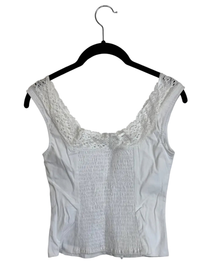 Ice White Button Down Lace Trim Corset - Size 2/4
