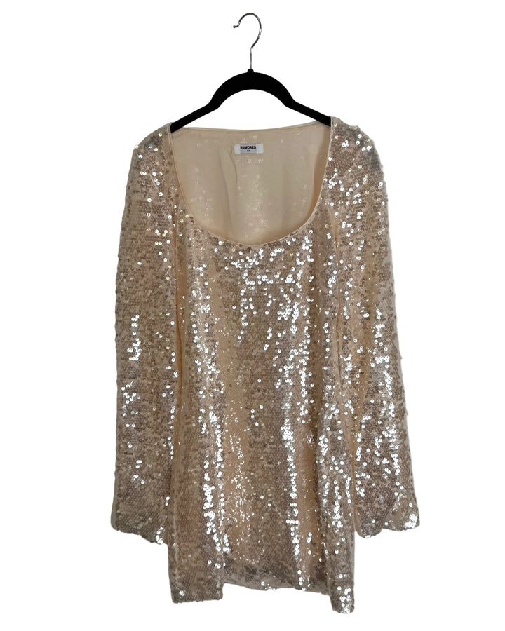 Champagne Long Sleeve Sequin Dress - Size 0/2 and 2/4