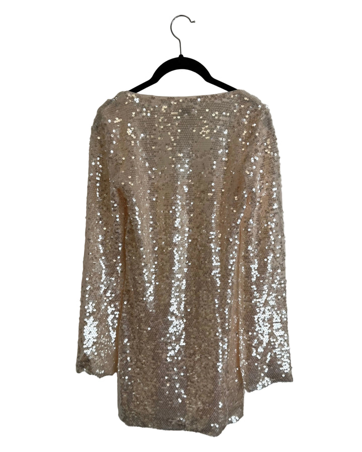 Champagne Long Sleeve Sequin Dress - Size 0/2 and 2/4