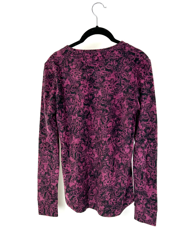 Magenta Paisley Long Sleeve Fleece Top - Size 8/10