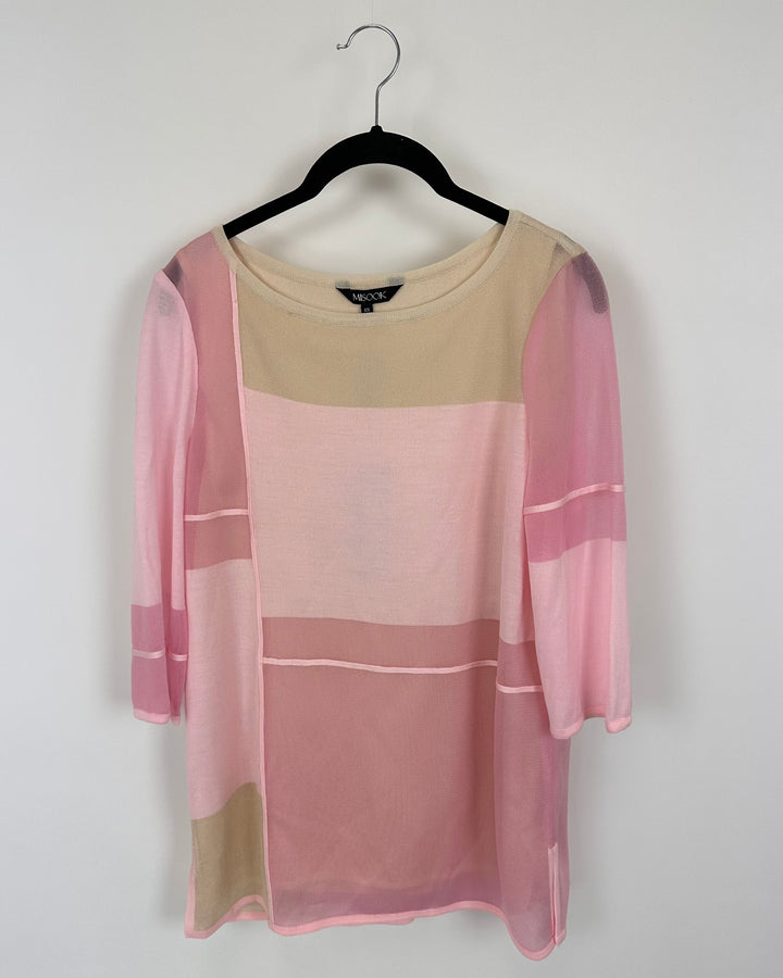 Pink and Tan Colorblock Top - Size 2/4