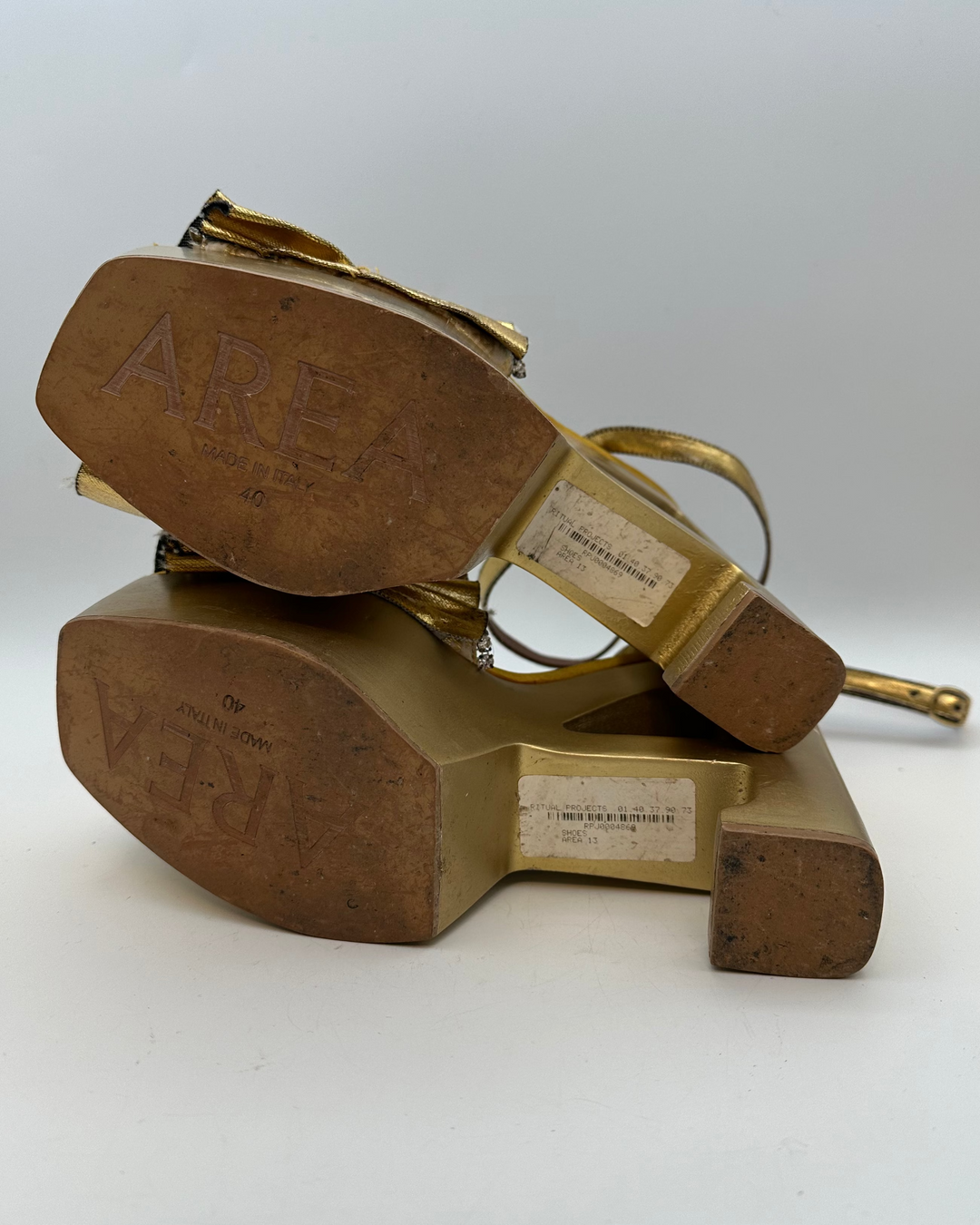 Gold Metallic Ruffle Monogram Platform Sandal - Size 40