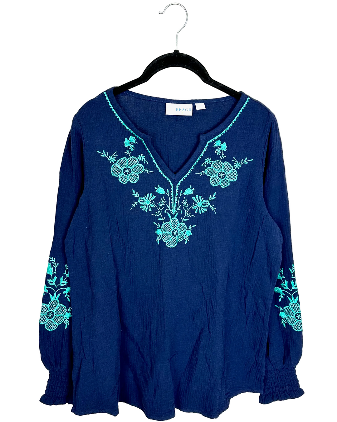 Dark Blue and Teal Embroidered Top - Size 4/6