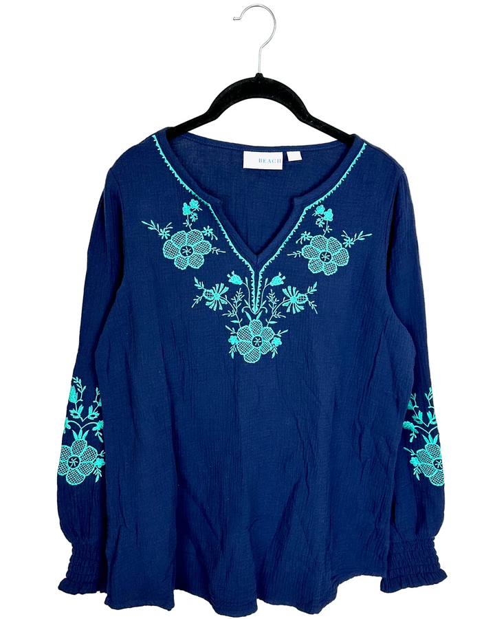 Dark Blue and Teal Embroidered Top - Size 4/6