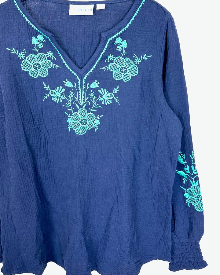 Dark Blue and Teal Embroidered Top - Size 4/6