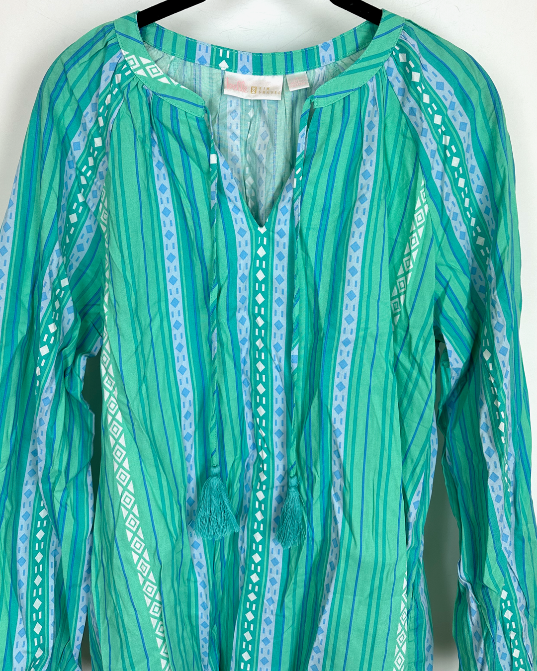 Mint Green and Blue Striped Tassel Top - Size 4/6