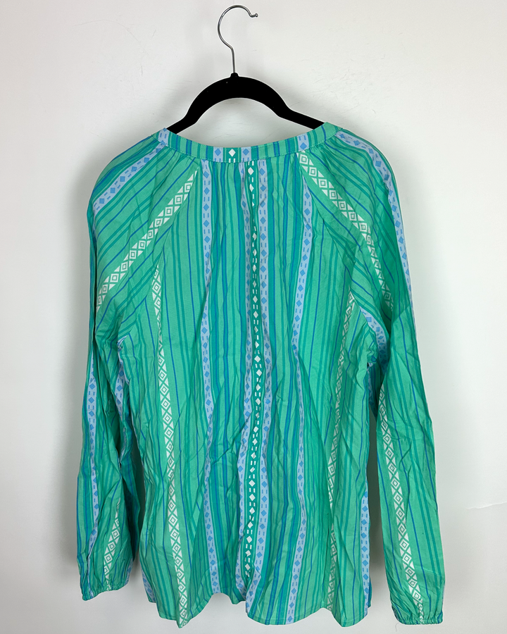 Mint Green and Blue Striped Tassel Top - Size 4/6