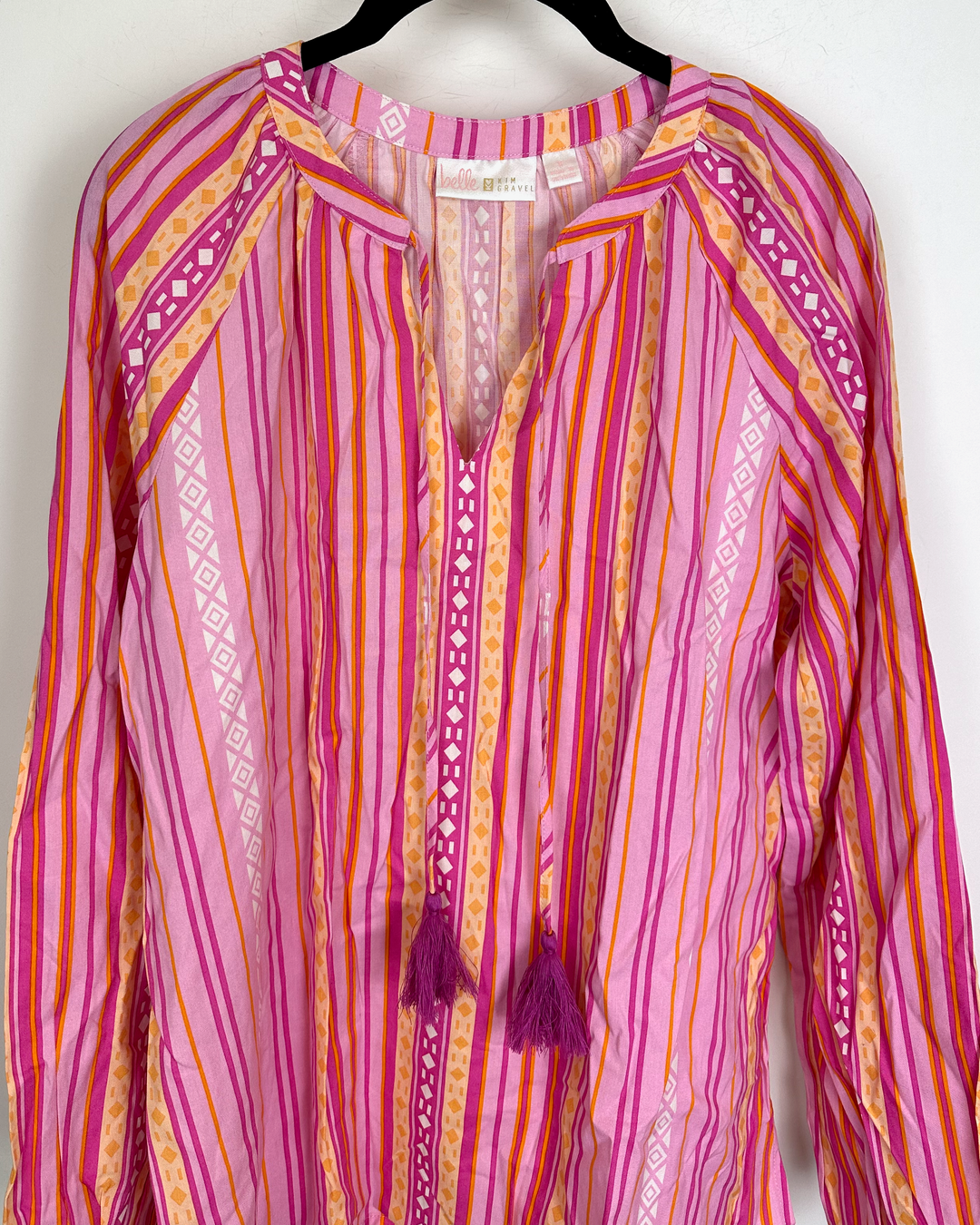 Pink and Orange Striped Tassel Top - Size 4/6