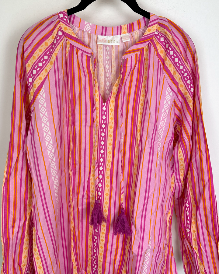 Pink and Orange Striped Tassel Top - Size 4/6