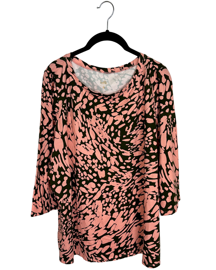 Coral Orange and Olive Printed Top - Size 14/16