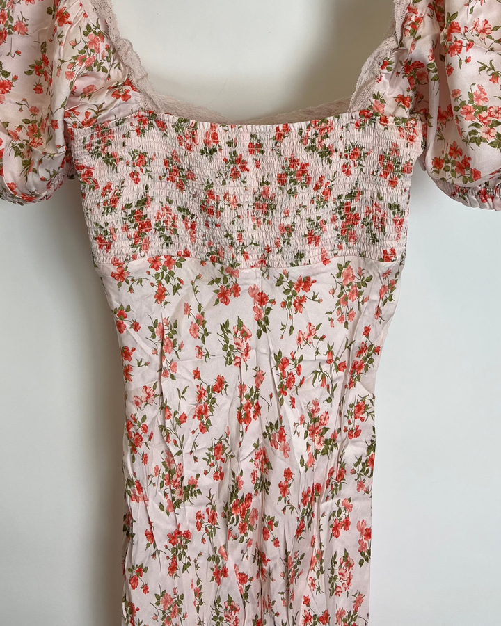 Pink Puff Sleeve Floral Dress - Size 00/0 and 2