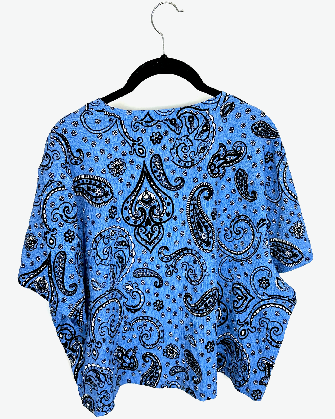 Blue Textured Bandana Print Cropped Top - Size 1X