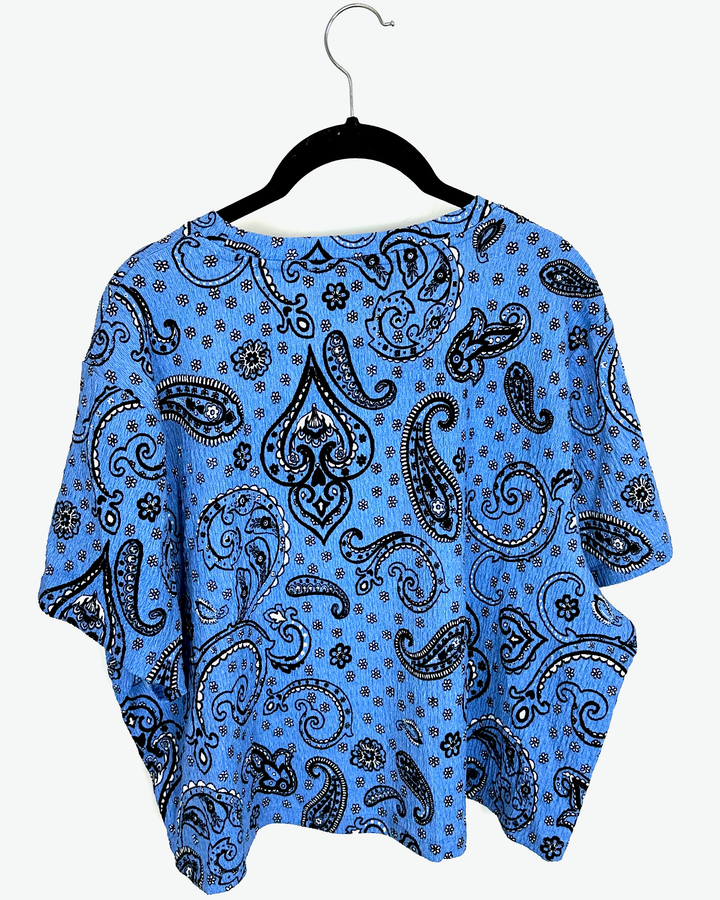 Blue Textured Bandana Print Cropped Top - Size 1X