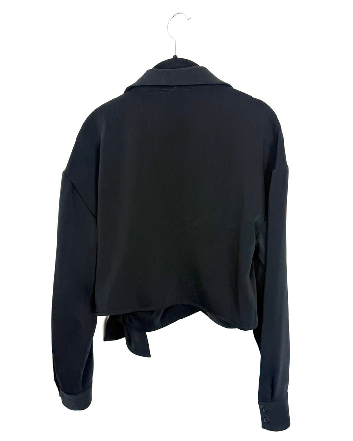 Black Collared Crop Top - Size 2/4