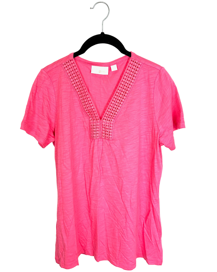 Rose Pink Eyelet Trim Neckline Top - Size 6/8