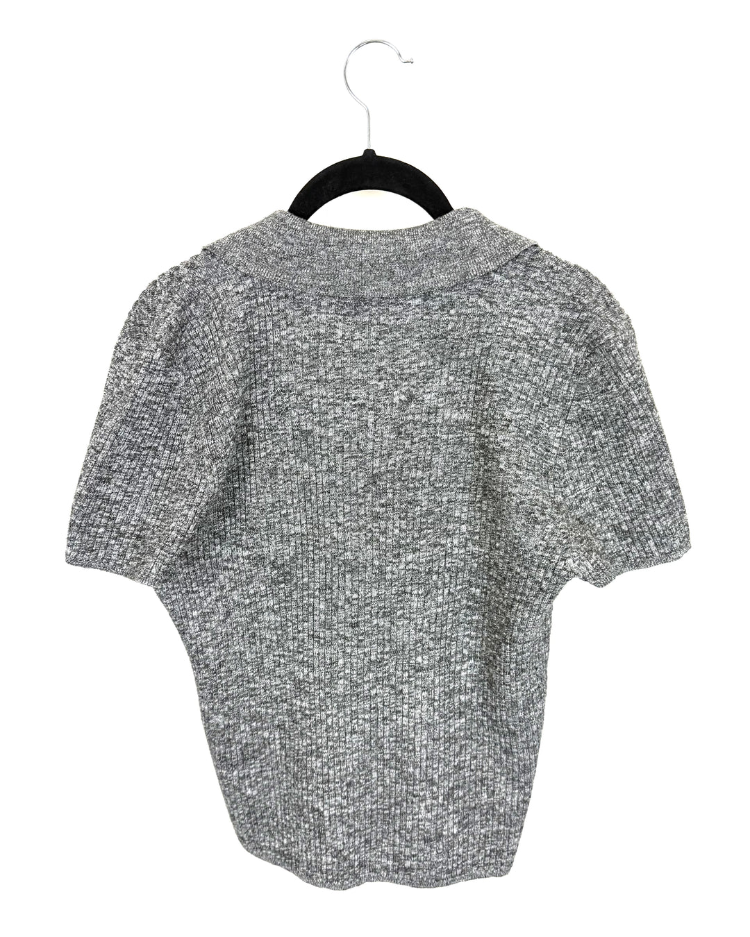 Grey Short Sleeve Collared Knit Top - Size 4/6