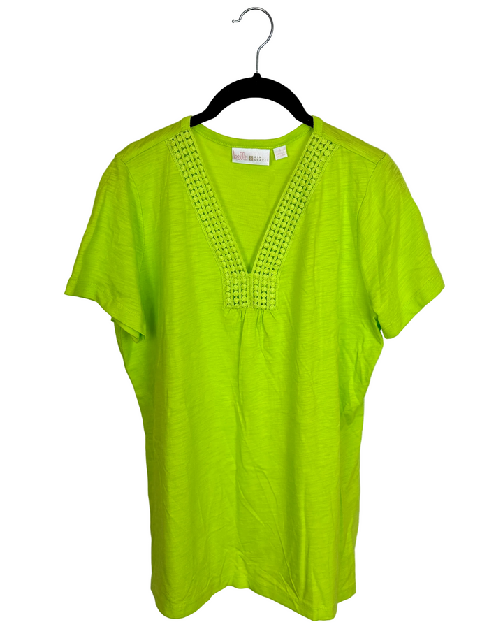 Lime Green Eyelet Trim Neckline Top - Size 6/8