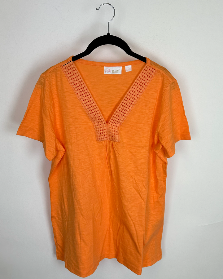 Clementine Orange Eyelet Trim Neckline Top - Size 6/8