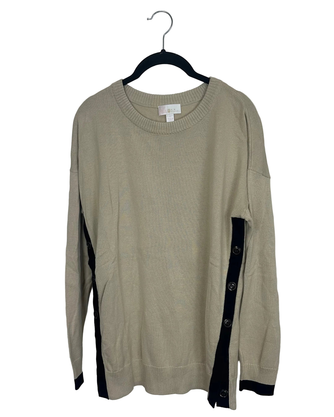 Cream and Black Button Side Sweater - Size 6/8