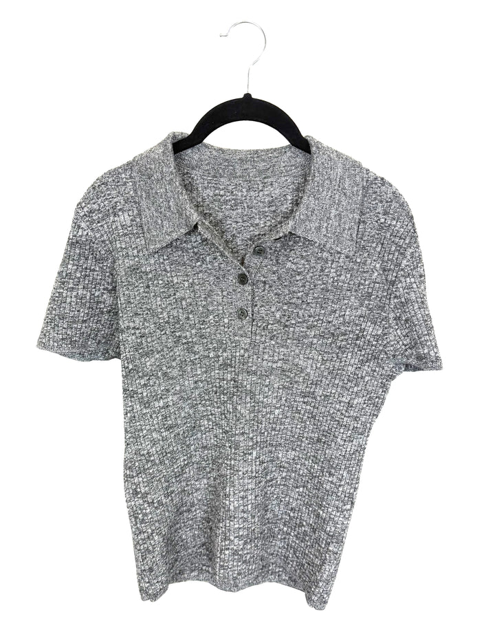 Grey Short Sleeve Collared Knit Top - Size 4/6