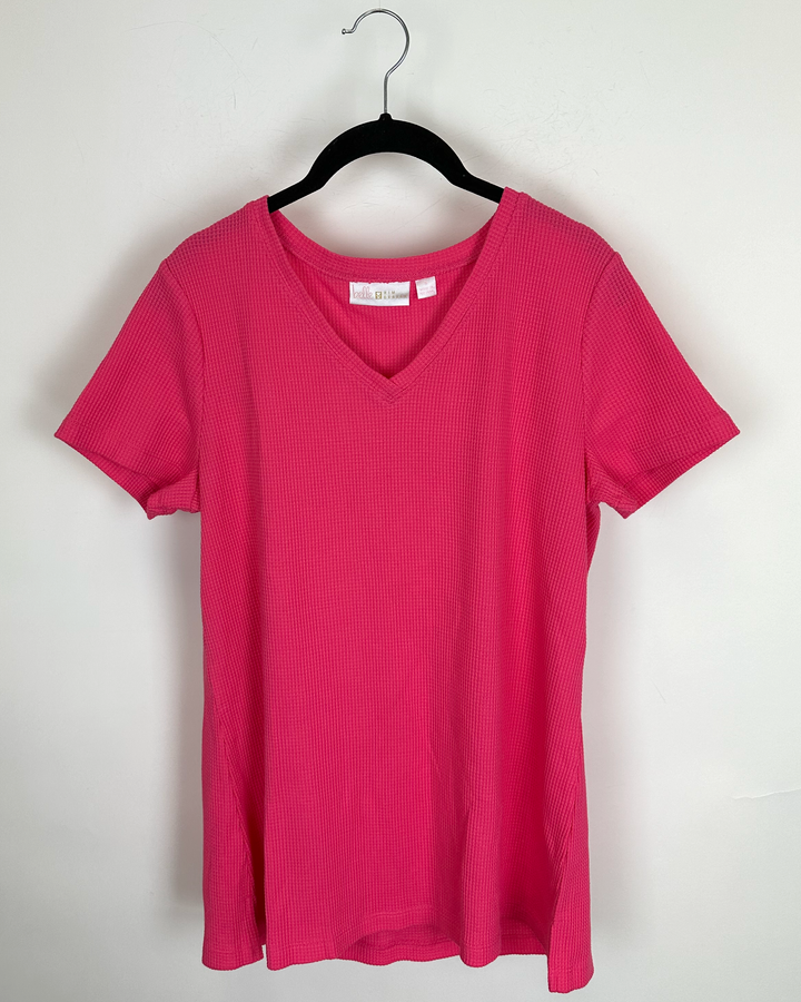 Electric Pink Waffle Knit Top - Size 6/8