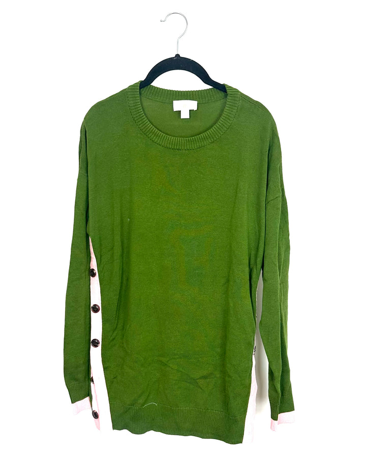 Green and Pink Button Side Sweater - Size 6/8