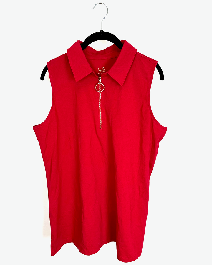 Lipstick Red and Gold Zipper Tank Top - Size 14/16