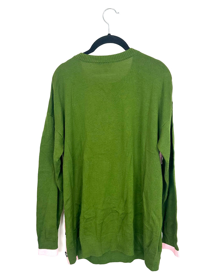 Green and Pink Button Side Sweater - Size 6/8