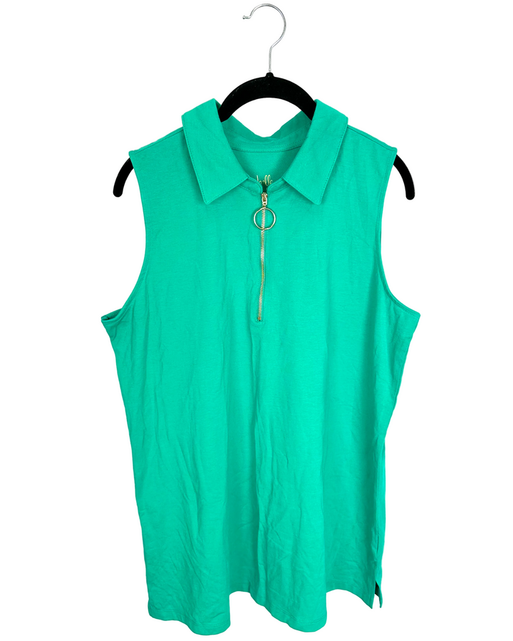 Kelly Green and Gold Zipper Tank Top - Size 14/16
