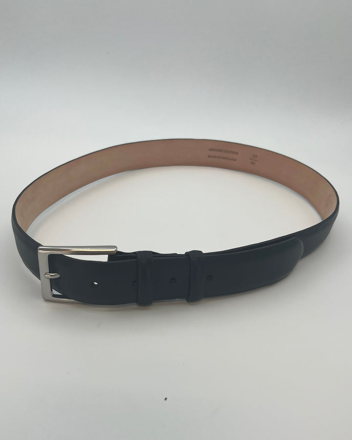 MENS Black Belt with Rectangular Silver Belt Buckle - Size 32