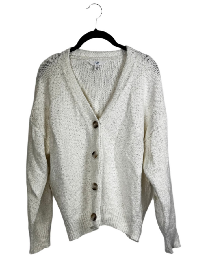 Cream Button-Up Cardigan Sweater - Medium