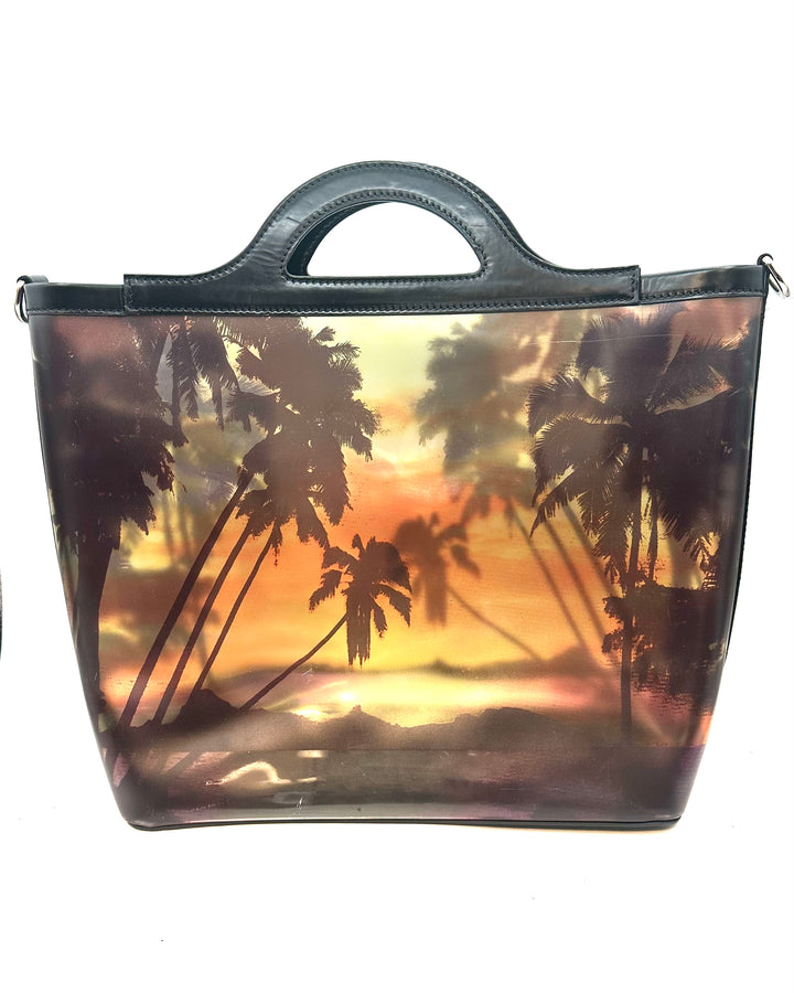 Black Tropical Print Semi Transparent Tote Bag