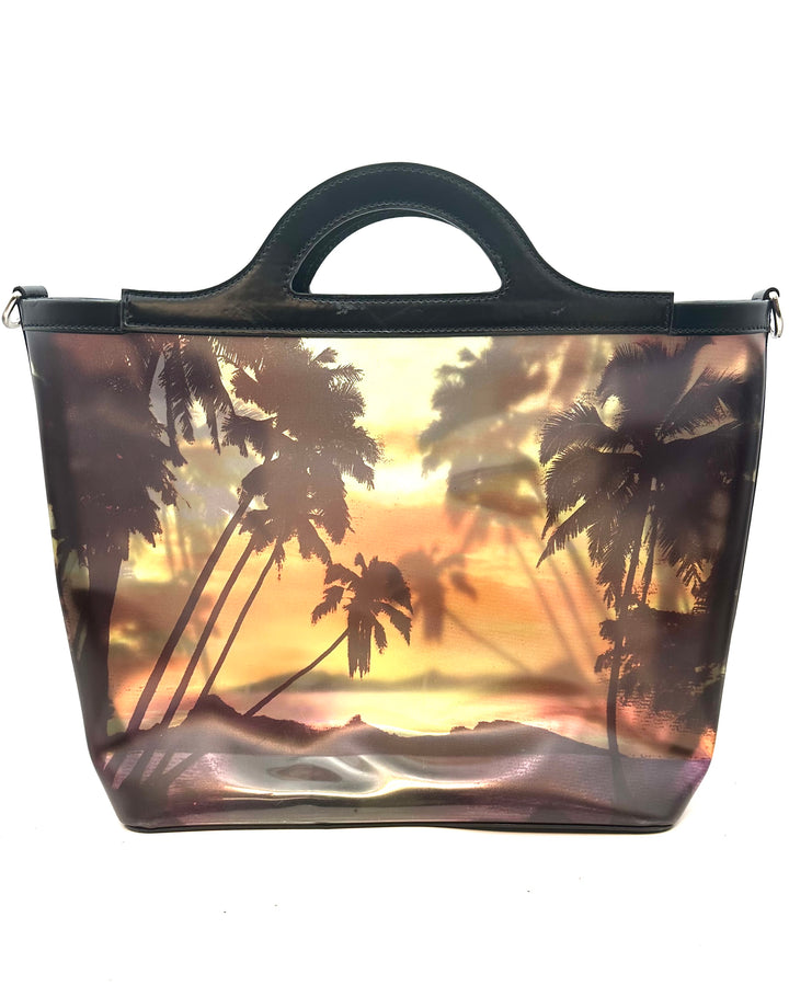 Black Tropical Print Semi Transparent Tote Bag