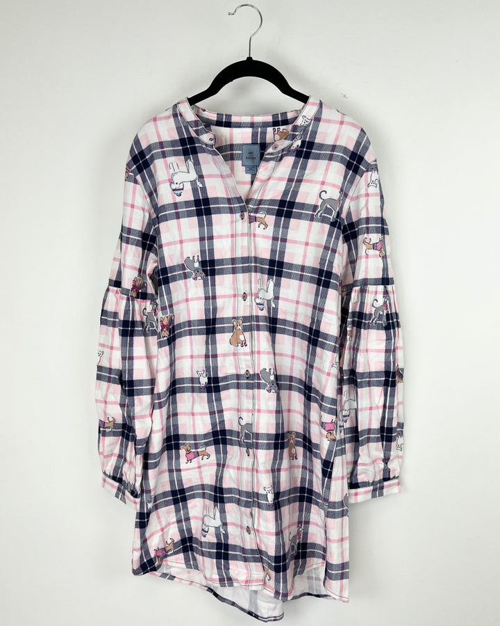 Navy Blue And Pink Plaid Sleepwear Dress - Small