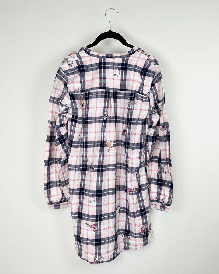 Navy Blue And Pink Plaid Sleepwear Dress - Small