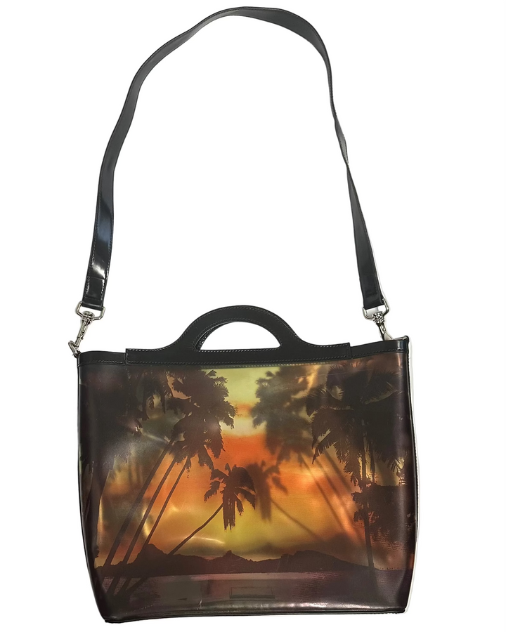 Black Tropical Print Semi Transparent Tote Bag