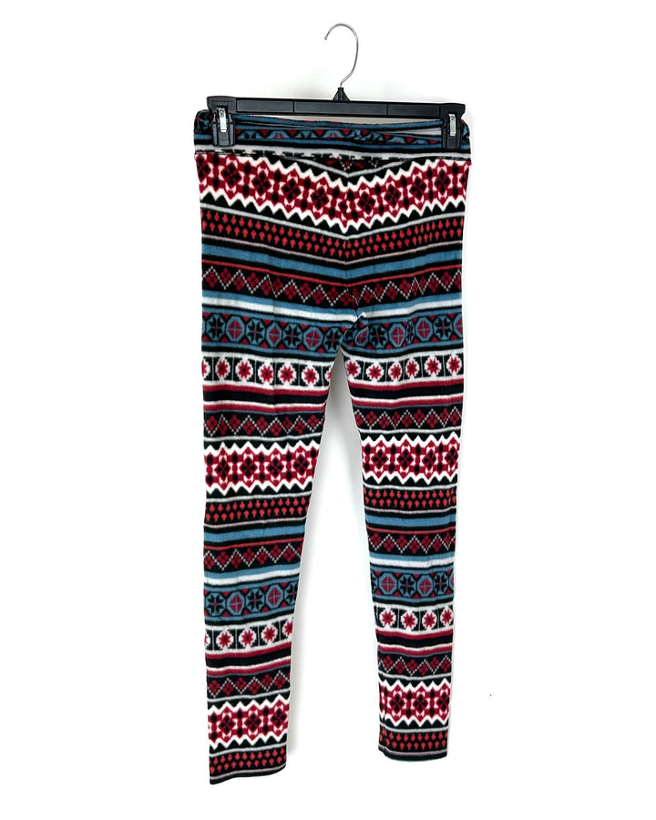 Red and Blue Fleece Geometric Print Leggings - Size 2/4