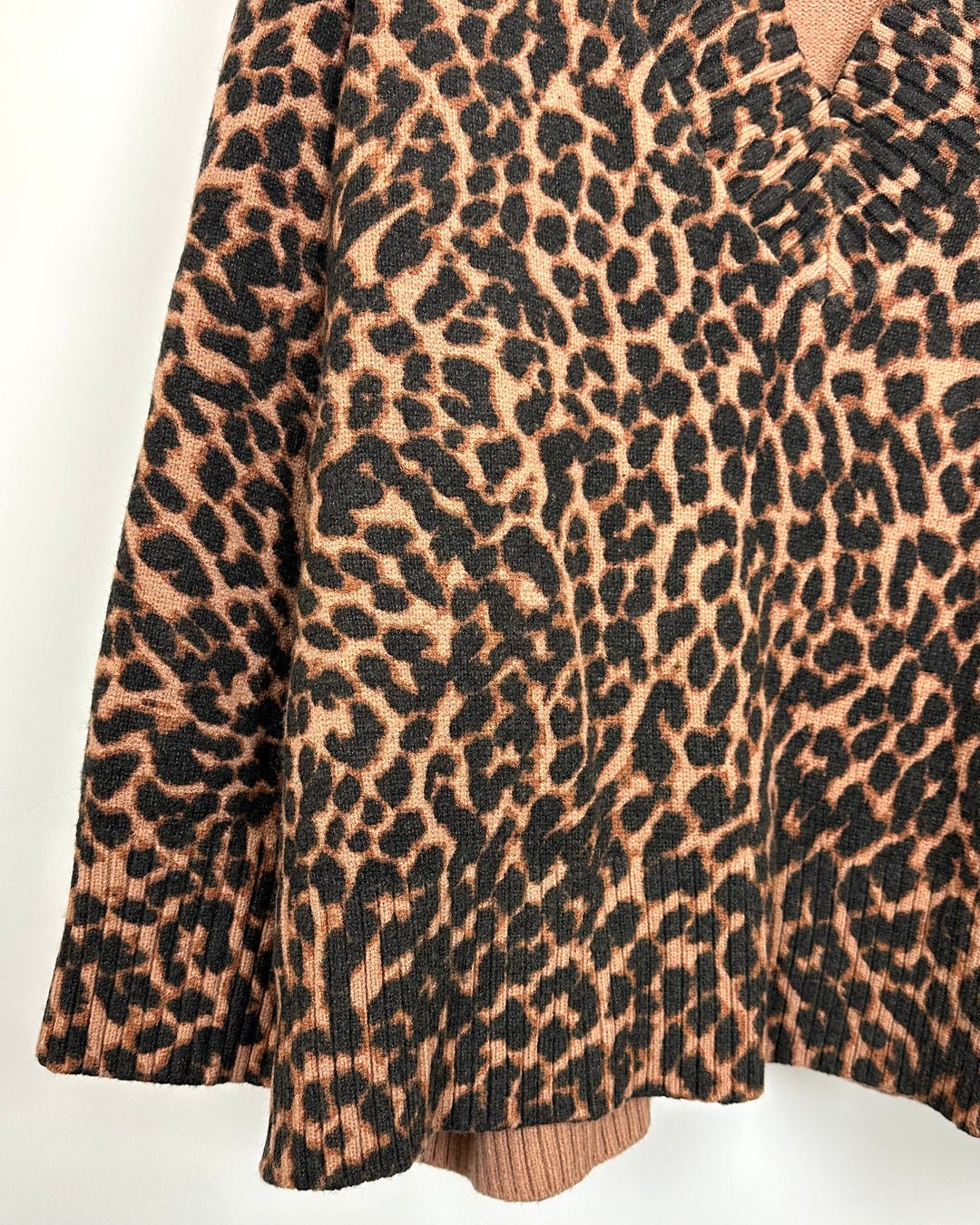 Brown Leopard Print Knit Sweater - Size 1X