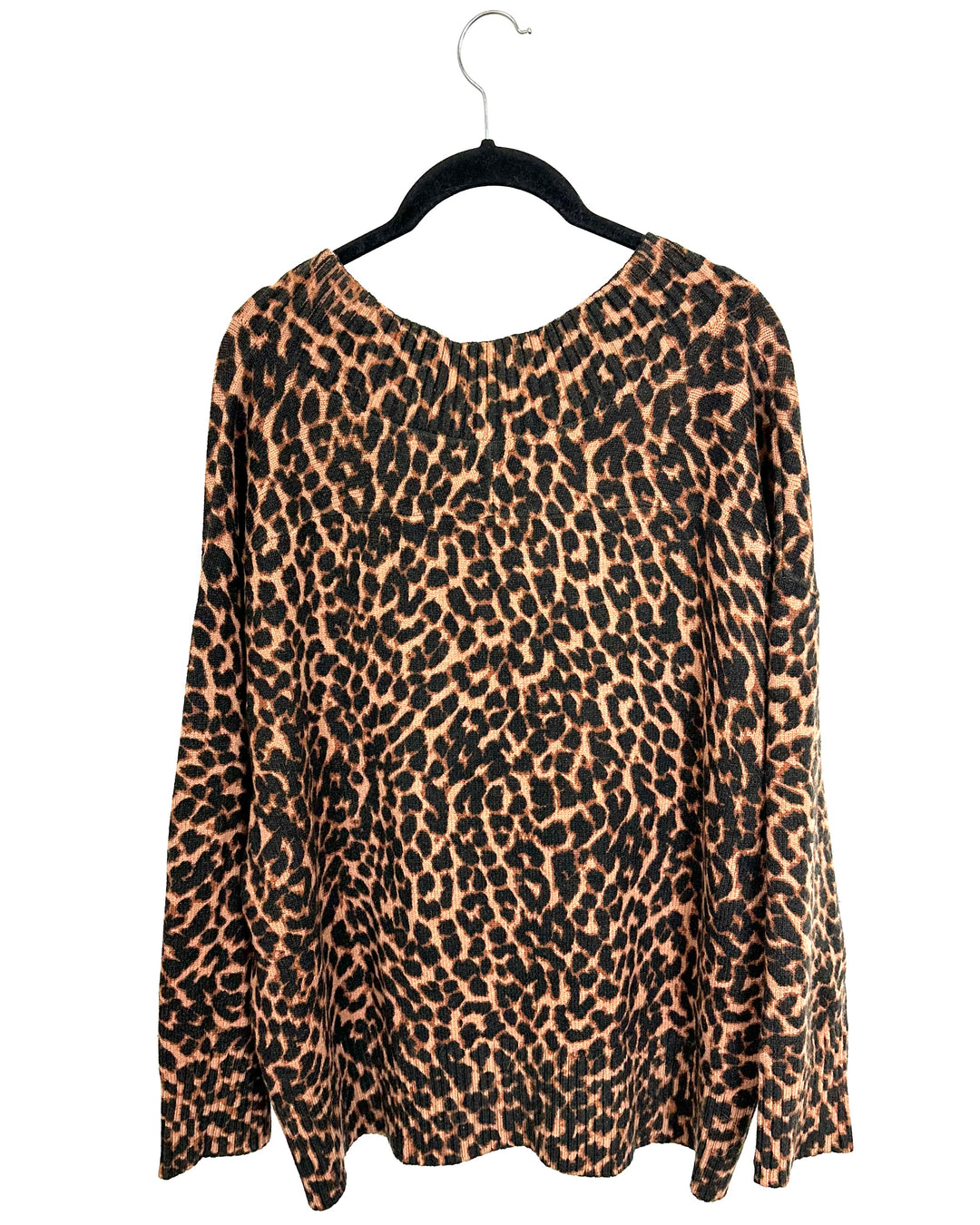 Brown Leopard Print Knit Sweater - Size 1X