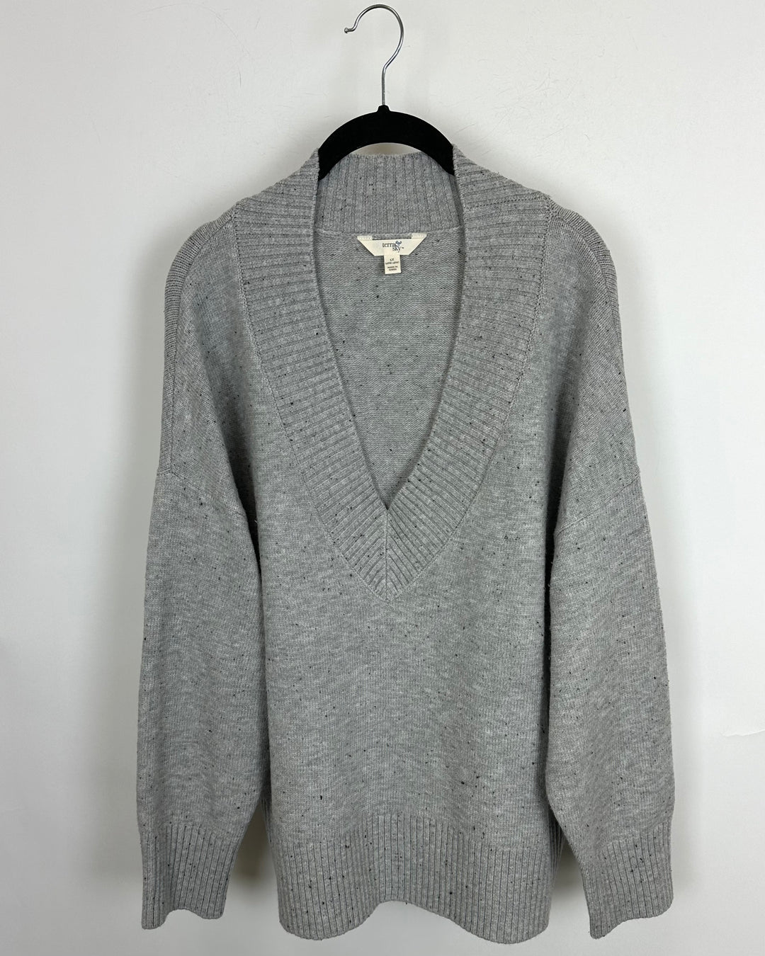 Grey Speckled Knit Sweater - Size 1X