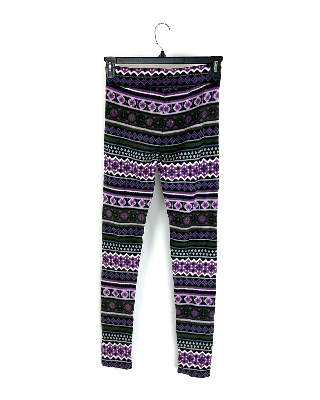 Purple and Green Geometric Print Fleece Leggings - Size 4/6